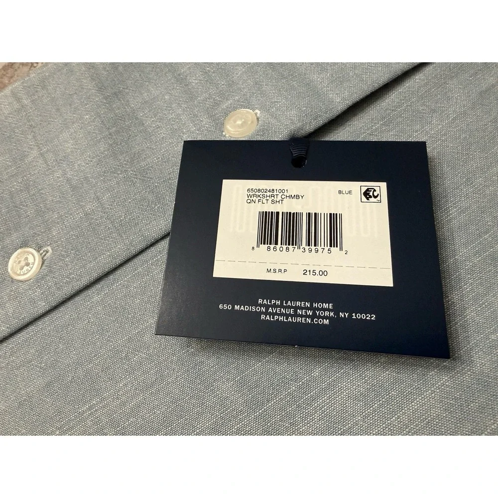 Ralph Lauren Home Queen Flat Sheet Workshirt Chambray Blue New With‎ Tags Cotton
